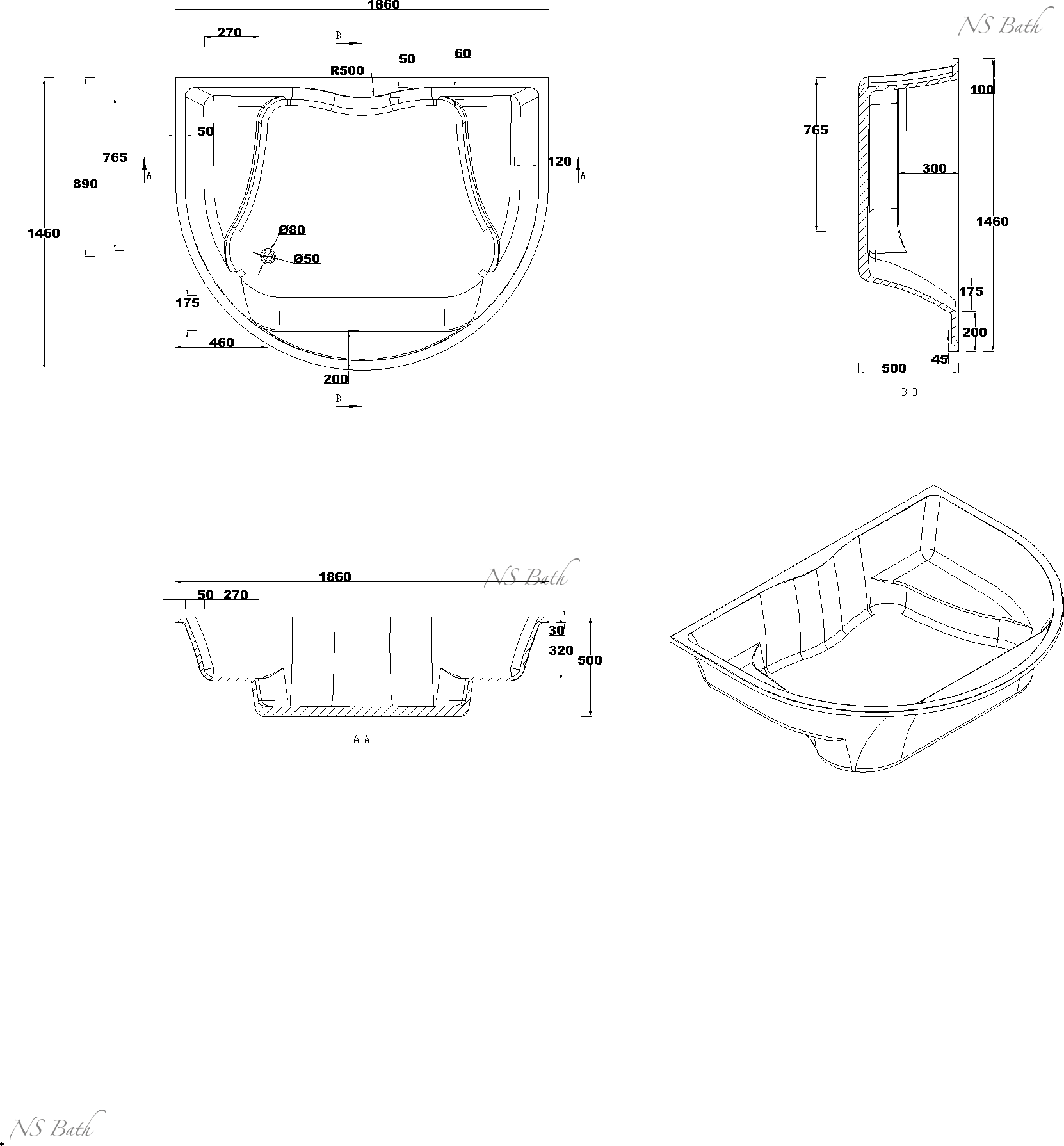 ✔️Ванна NS Bath NSB-18140 купить за 4 224 300 тенге в Казахстане г. Астане, Алмате, Караганде