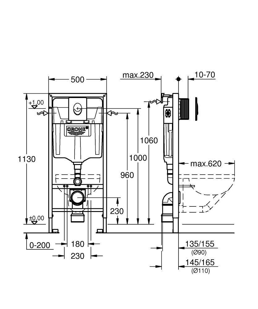 ✔️Инсталляция для подвесного унитаза Grohe Rapid SL с кнопкой смыва 4 в 1 38722001 купить за 110 100 тенге в Казахстане г. Астане, Алмате, Караганде