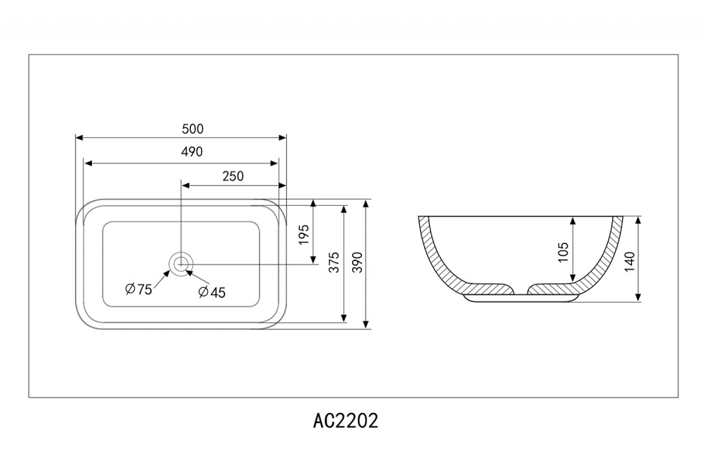 ✔️Накладная раковина ABBER Rechteck AC2202 купить за 39 700 тенге в Казахстане г. Астане, Алмате, Караганде