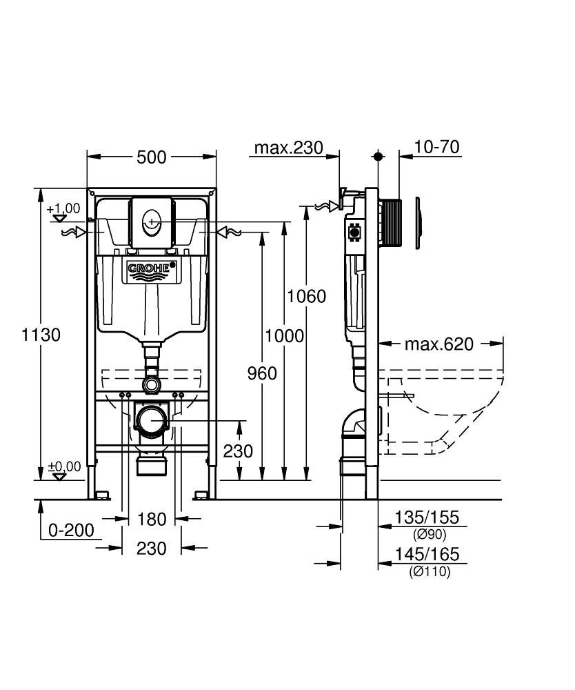 ✔️Инсталляция для подвесного унитаза Grohe Rapid SL с кнопкой смыва 4 в 1 38750001 купить за 124 300 тенге в Казахстане г. Астане, Алмате, Караганде