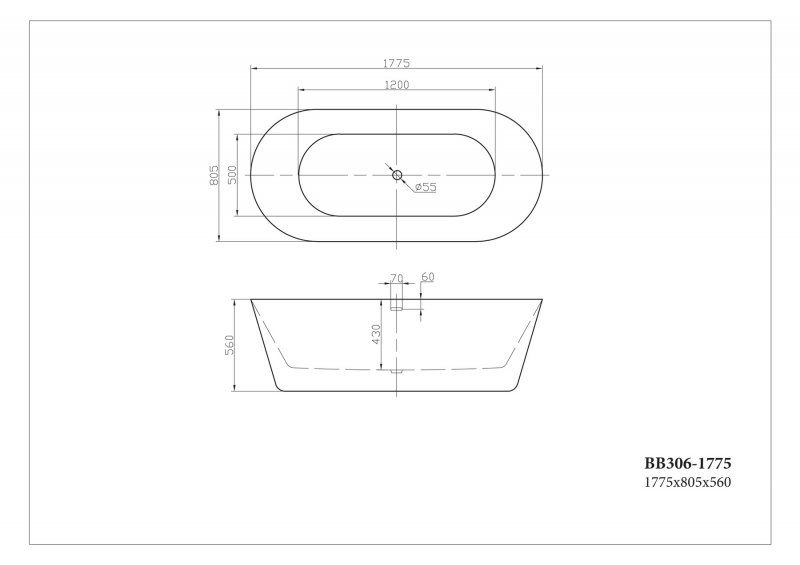 ✔️Акриловая ванна отдельностоящая BelBagno BB306-1775 купить за 677 400 тенге в Казахстане г. Астане, Алмате, Караганде