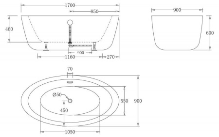 ✔️Акриловая ванна отдельностоящая BelBagno BB67-1700 купить за 837 000 тенге в Казахстане г. Астане, Алмате, Караганде