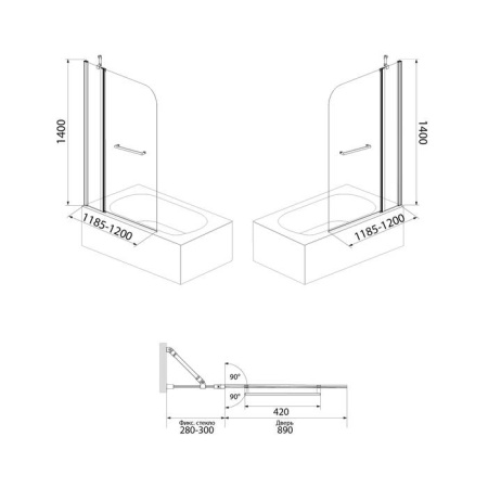 ✔️Шторка на ванну IDDIS Ray RAY6CS2i90 120х140 купить за 149 700 тенге в Казахстане г. Астане, Алмате, Караганде