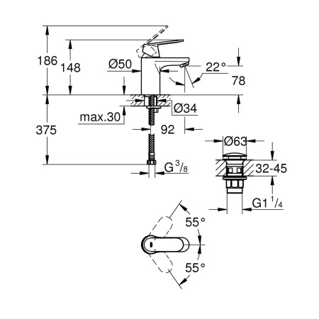 ✔️Смеситель для раковины Grohe Eurosmart 23925000 хром купить за 50 600 тенге в Казахстане г. Астане, Алмате, Караганде