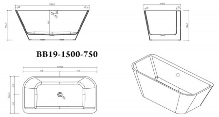 ✔️Акриловая ванна отдельностоящая BelBagno BB19-1500-750 купить за 664 500 тенге в Казахстане г. Астане, Алмате, Караганде