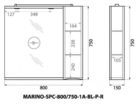 ✔️Зеркальный шкаф BelBagno MARINO MARINO-SPC-800/750-1A-BL-P-R купить за 108 500 тенге в Казахстане г. Астане, Алмате, Караганде