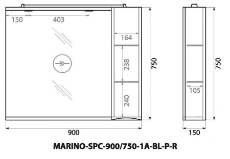 ✔️Зеркальный шкаф BelBagno MARINO MARINO-SPC-900/750-1A-BL-P-R купить за 115 000 тенге в Казахстане г. Астане, Алмате, Караганде