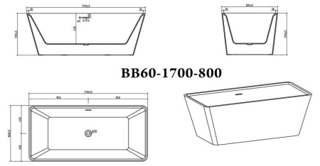 ✔️Акриловая ванна отдельностоящая BelBagno BB60-1700-800 купить за 726 700 тенге в Казахстане г. Астане, Алмате, Караганде