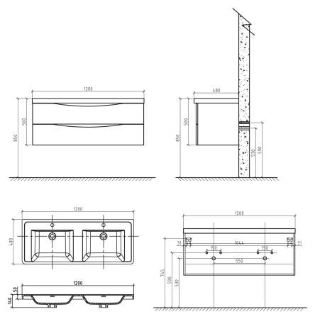 ✔️Тумба с раковиной подвесная BelBagno ANCONA-N ANCONA-N-1200-2C-SO-2-BL купить за 478 100 тенге в Казахстане г. Астане, Алмате, Караганде