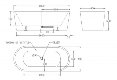 ✔️Акриловая ванна отдельностоящая BelBagno BB71-1800-NERO купить за 856 800 тенге в Казахстане г. Астане, Алмате, Караганде