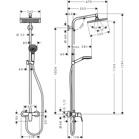 ✔️Душевая система Hansgrohe Crometta E 240 1jet Showerpipe 27284000 купить за 237 900 тенге в Казахстане г. Астане, Алмате, Караганде