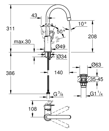 ✔️Смеситель для раковины Grohe BauLoop 23891001 хром купить за 57 500 тенге в Казахстане г. Астане, Алмате, Караганде