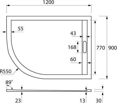 ✔️Поддон из искусственного мрамора Cezares TRAY-AS-RH-120/90-550-30-W-R правый купить за 231 000 тенге в Казахстане г. Астане, Алмате, Караганде