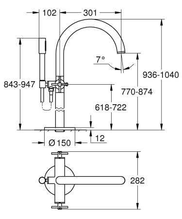 ✔️Напольный смеситель для ванны с ручным душем Grohe Atrio New 25044003 купить за 1 268 000 тенге в Казахстане г. Астане, Алмате, Караганде