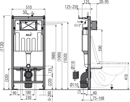 ✔️Инсталляция для подвесного унитаза AlcaPlast Sadromodul  AM101/1120-001 купить за 68 200 тенге в Казахстане г. Астане, Алмате, Караганде