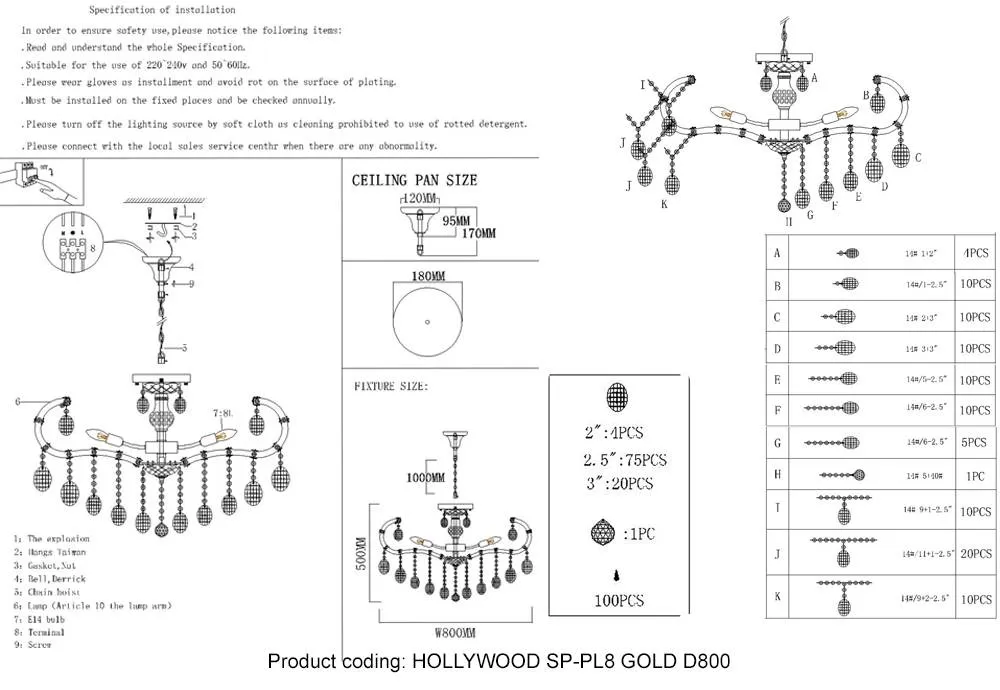 ✔️Люстра Crystal Lux HOLLYWOOD SP-PL8 GOLD D800 купить за 256 400 тенге в Казахстане г. Астане, Алмате, Караганде