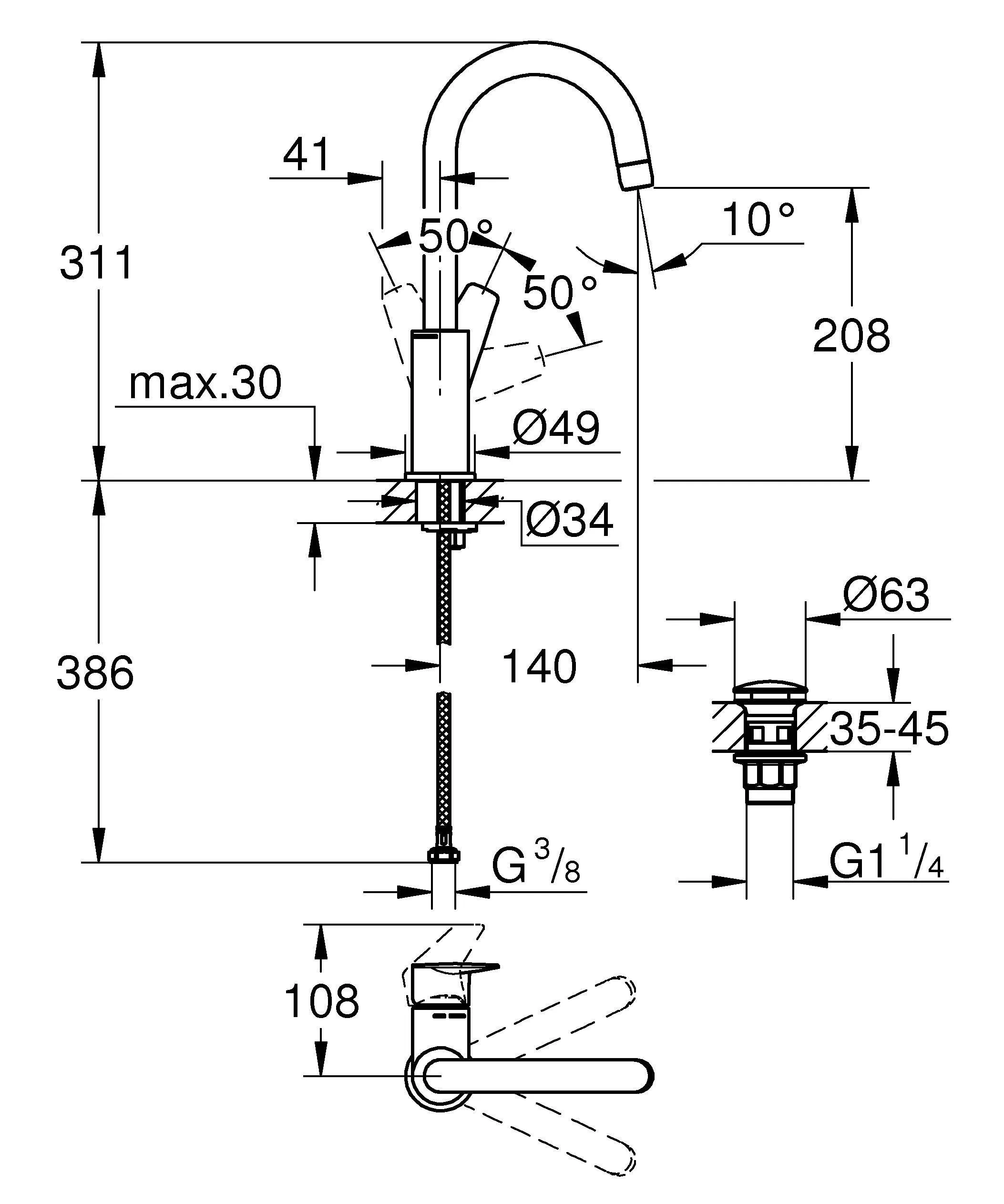 ✔️Смеситель для раковины Grohe BauEdge 23911001 хром купить за 57 400 тенге в Казахстане г. Астане, Алмате, Караганде