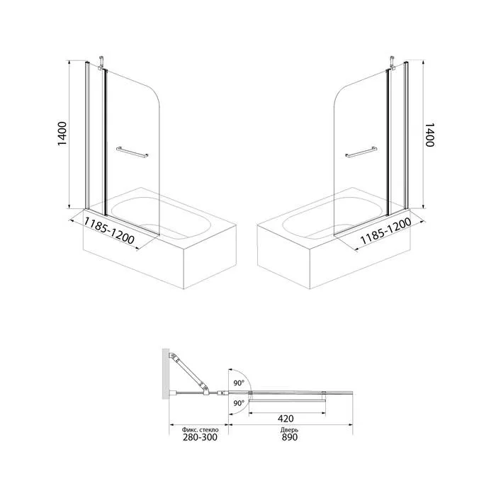 ✔️Шторка на ванну IDDIS Ray RAY6CS2i90 120х140 купить за 149 700 тенге в Казахстане г. Астане, Алмате, Караганде