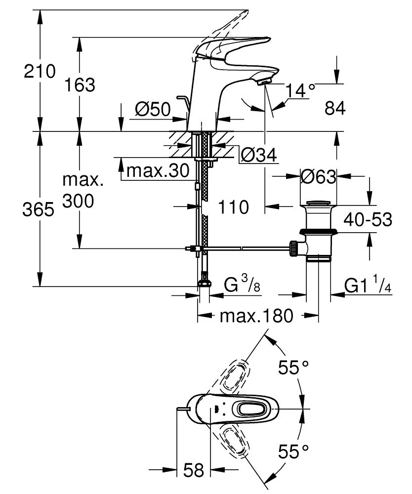 ✔️Смеситель для раковины Grohe Eurostyle new 33558003 купить за 60 900 тенге в Казахстане г. Астане, Алмате, Караганде