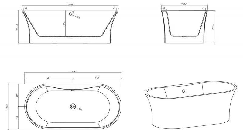 ✔️Акриловая ванна отдельностоящая BelBagno BB201-1700-800 купить за 707 400 тенге в Казахстане г. Астане, Алмате, Караганде