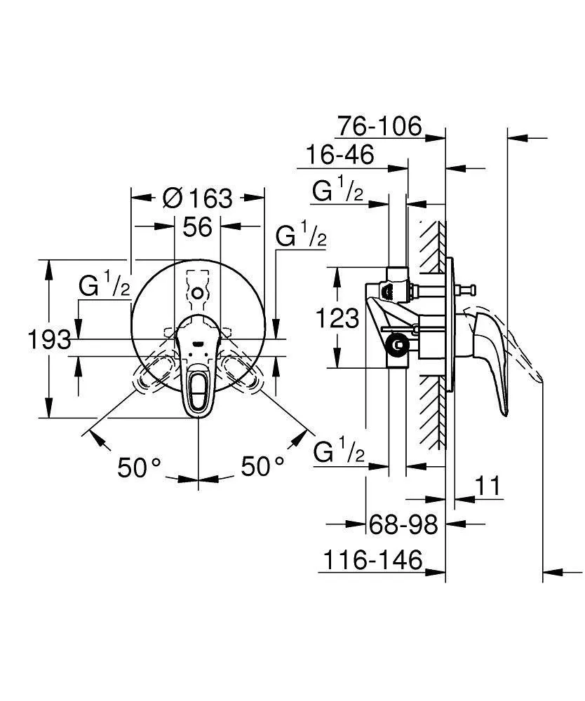 ✔️Встраиваемый двухпозиционный смеситель Grohe Eurostyle new 33637003 купить за 93 000 тенге в Казахстане г. Астане, Алмате, Караганде