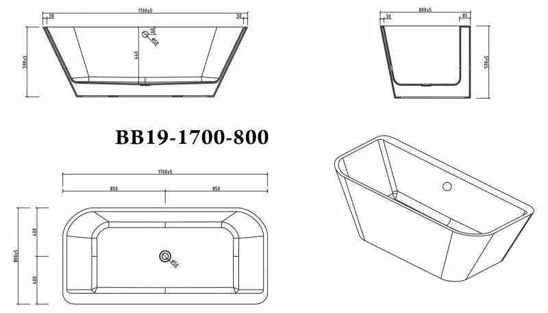 ✔️Акриловая ванна отдельностоящая BelBagno BB19-1700-800 купить за 720 200 тенге в Казахстане г. Астане, Алмате, Караганде