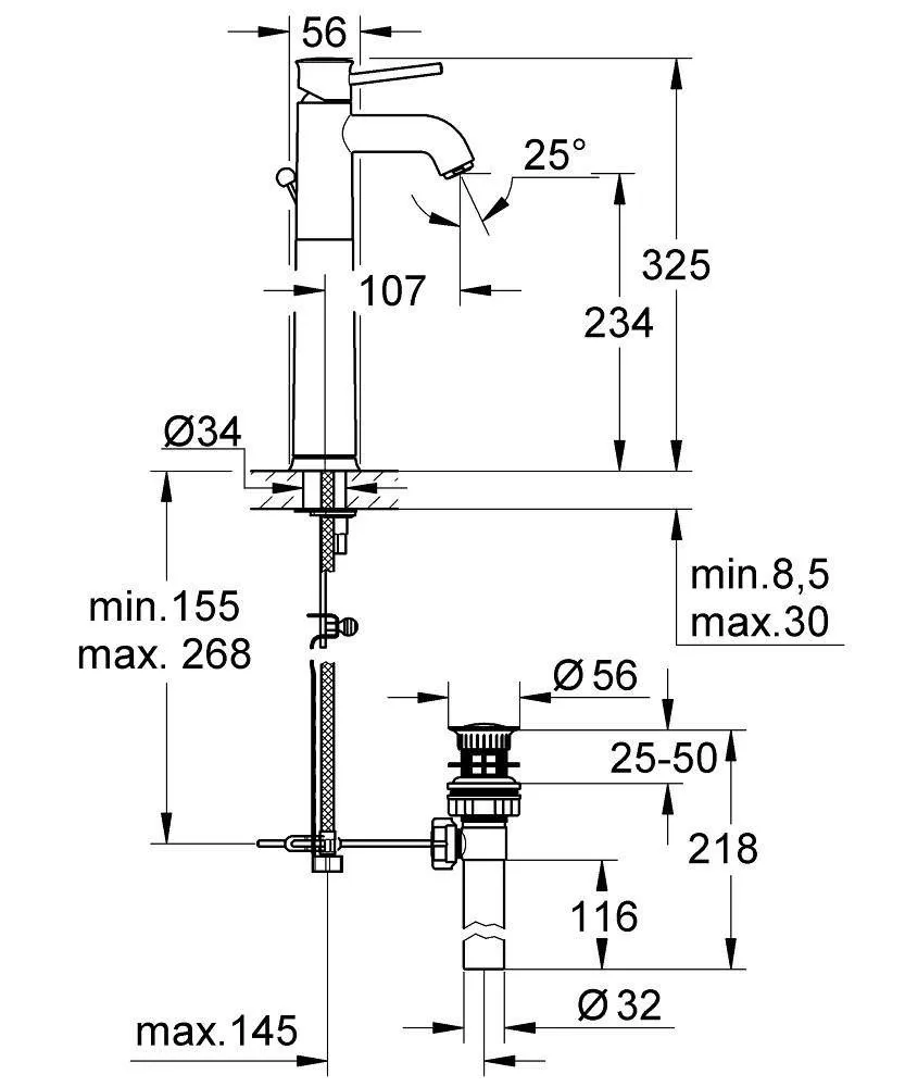 ✔️Смеситель для раковины Grohe Bau Classic 32868000 купить за 60 000 тенге в Казахстане г. Астане, Алмате, Караганде