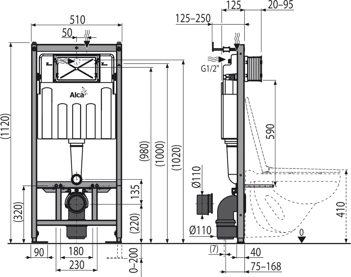 ✔️Инсталляция для подвесного унитаза AlcaPlast Sadromodul  AM101/1120-001 купить за 68 200 тенге в Казахстане г. Астане, Алмате, Караганде